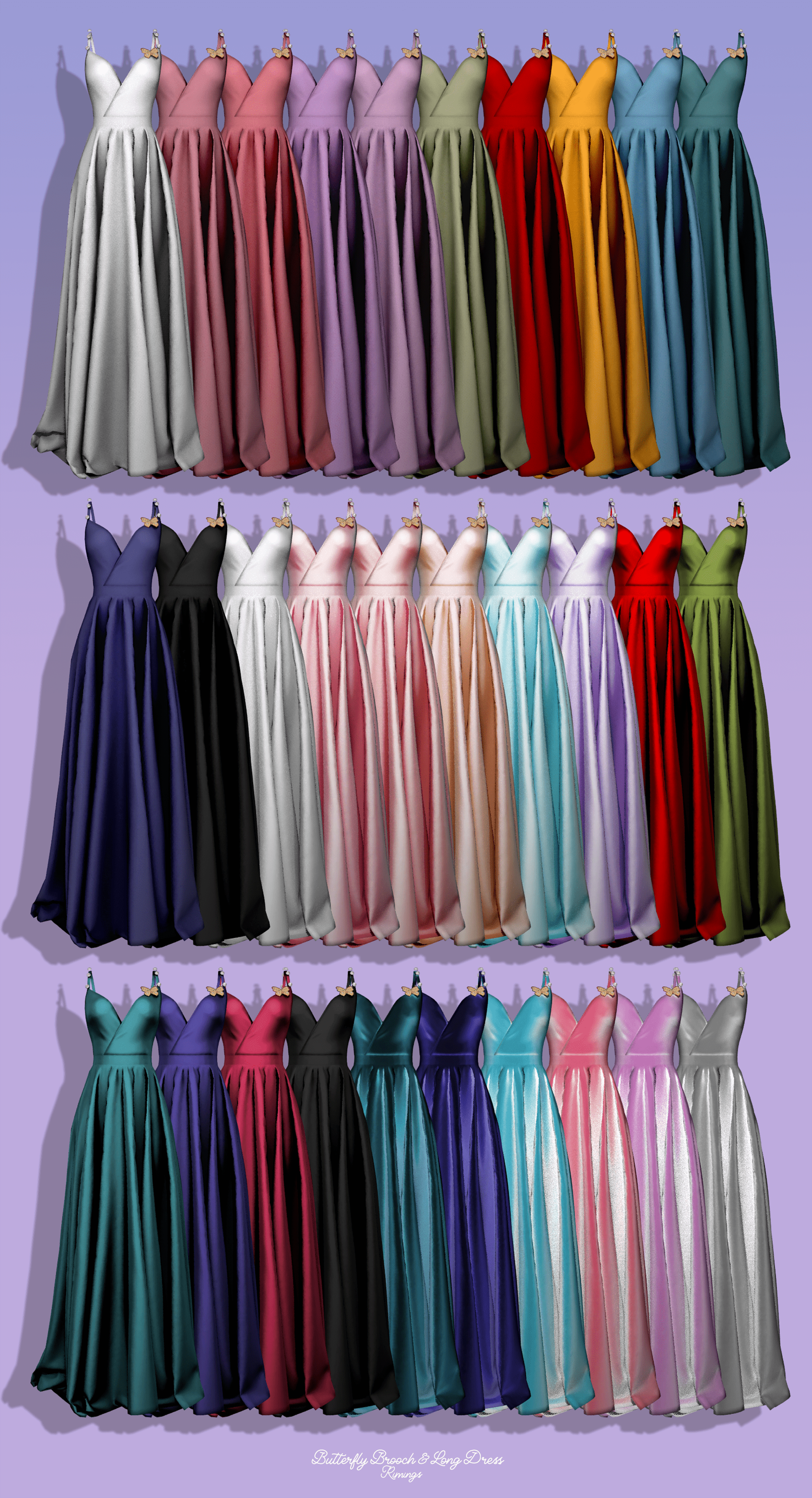 Платье Butterfly Brooch & Long Dress от RIMINGS  для Симс 4