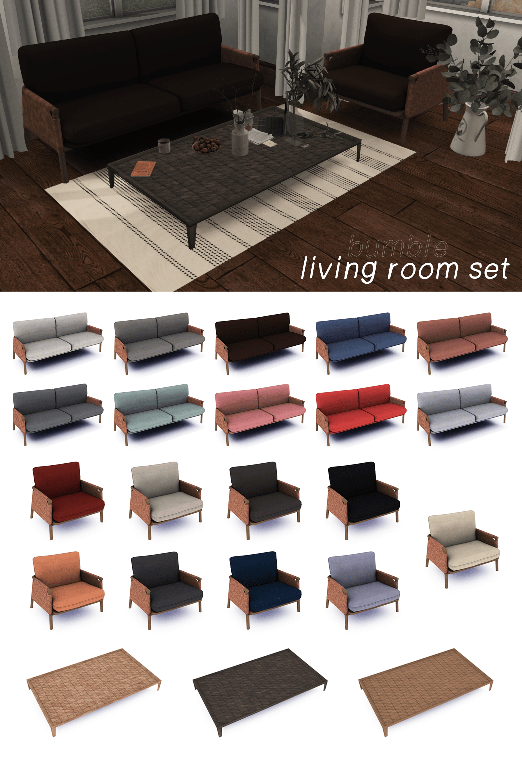 Набор для гостиной Bumble Living Room Set от kaihana для Симс 4