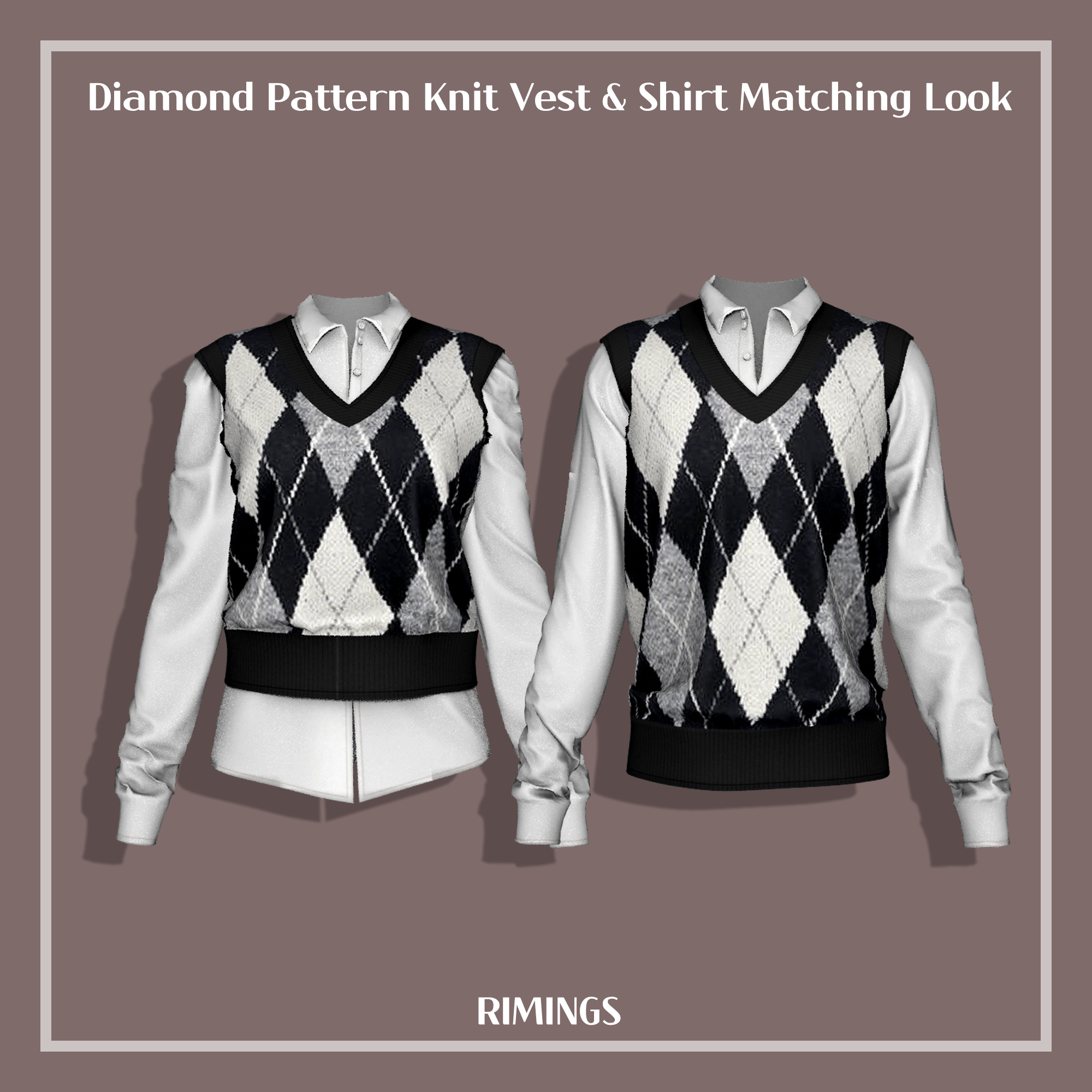 Свитер Diamond Pattern Knit Vest Shirt2 от RIMINGS для Симс 4