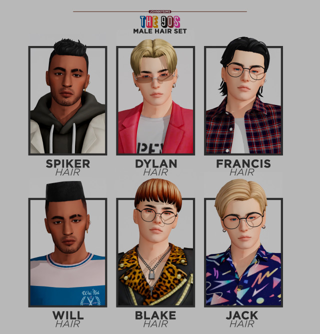 Мужские прически The 90s Male Hair Set By Johnnysims Мужские прически для Sims 4 Волосы