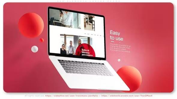VideoHive - Red Elements Laptop Mockup Promo 36557182