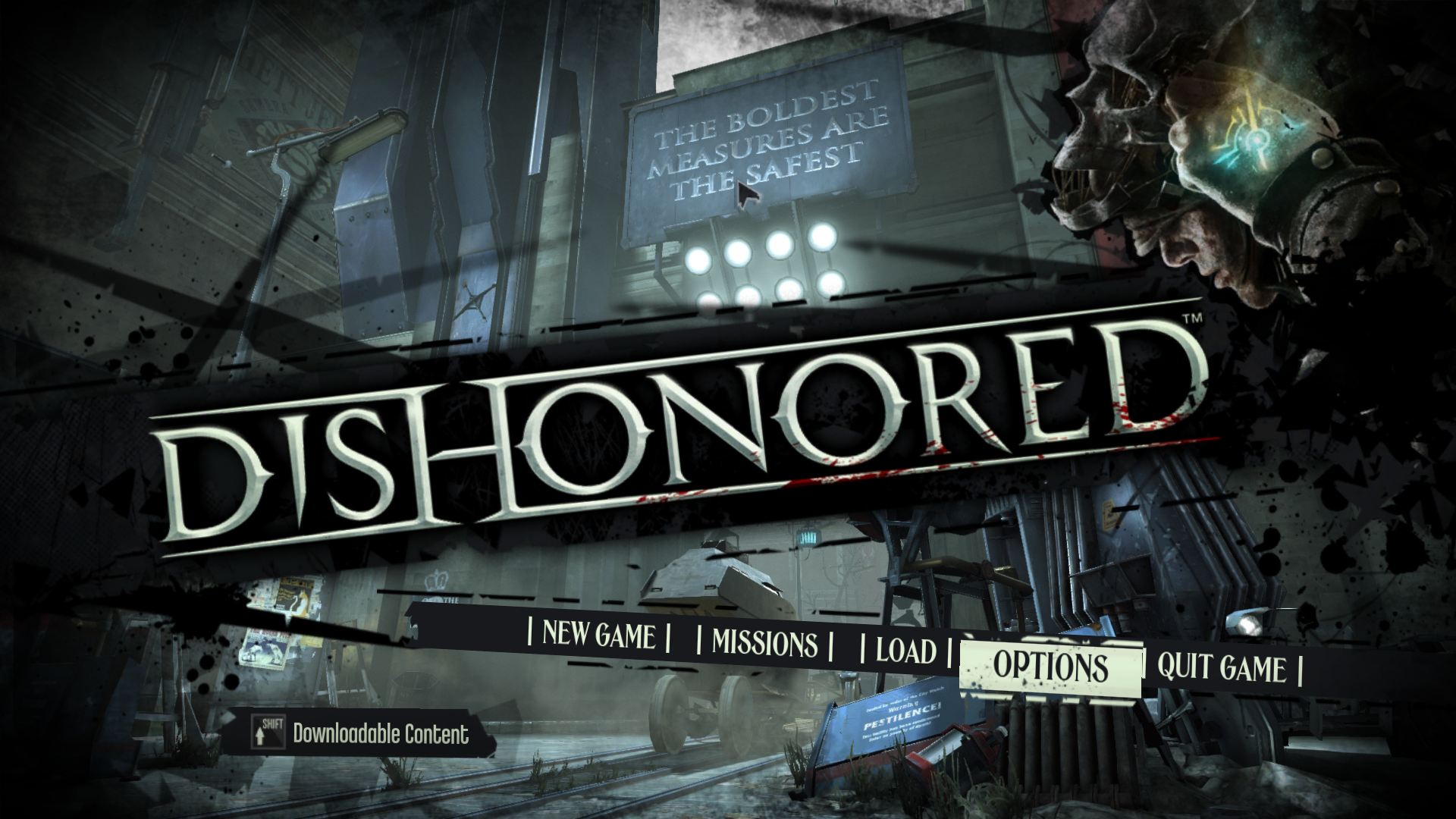 Dishonored перевод. Dishonored оружие. Dishonored меню. Dishonored нацизм фон для Steam.