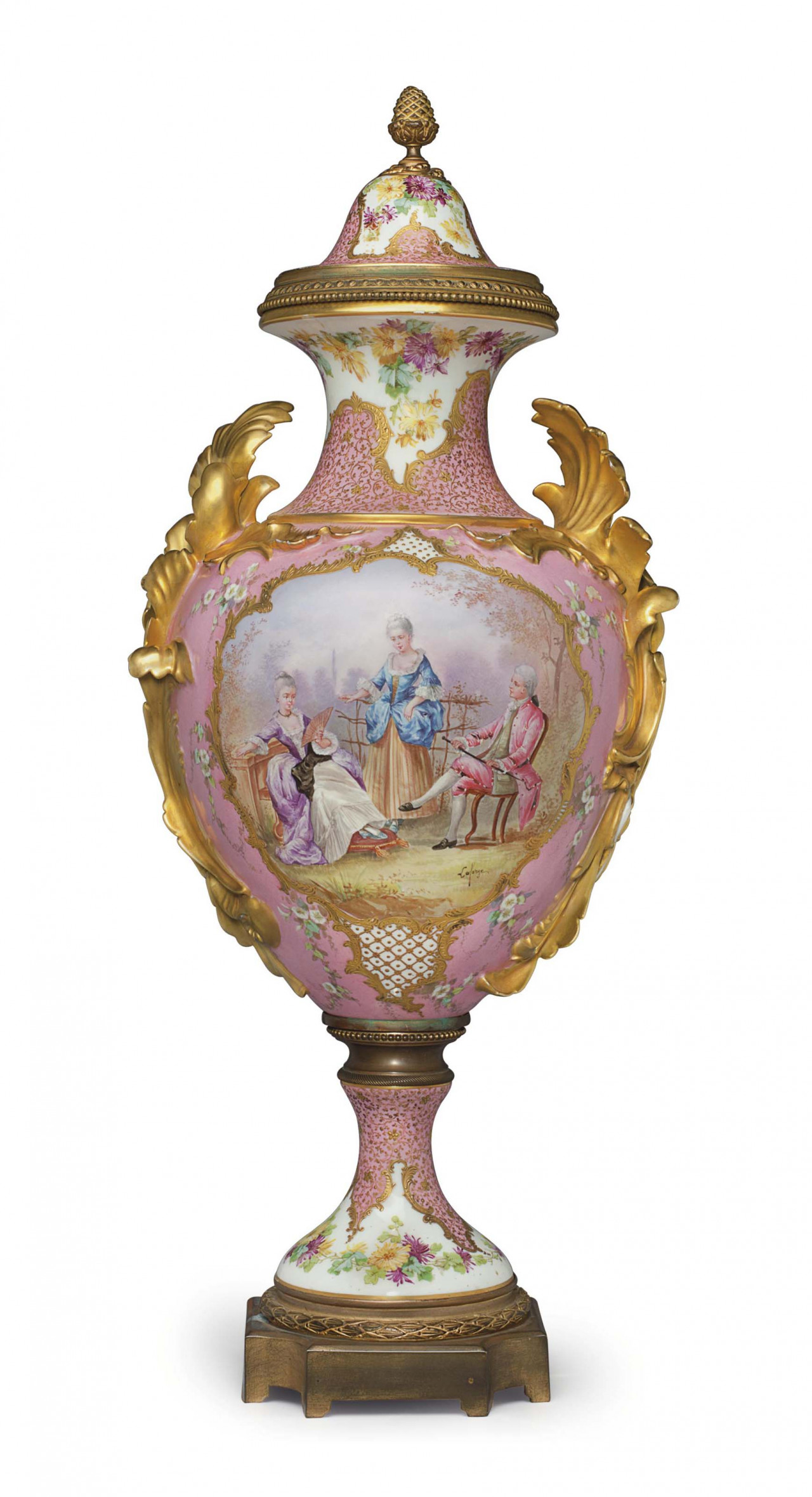 A SEVRES STYLE PORCELAIN PINK-GROUND VASE AND COVER.jpg
