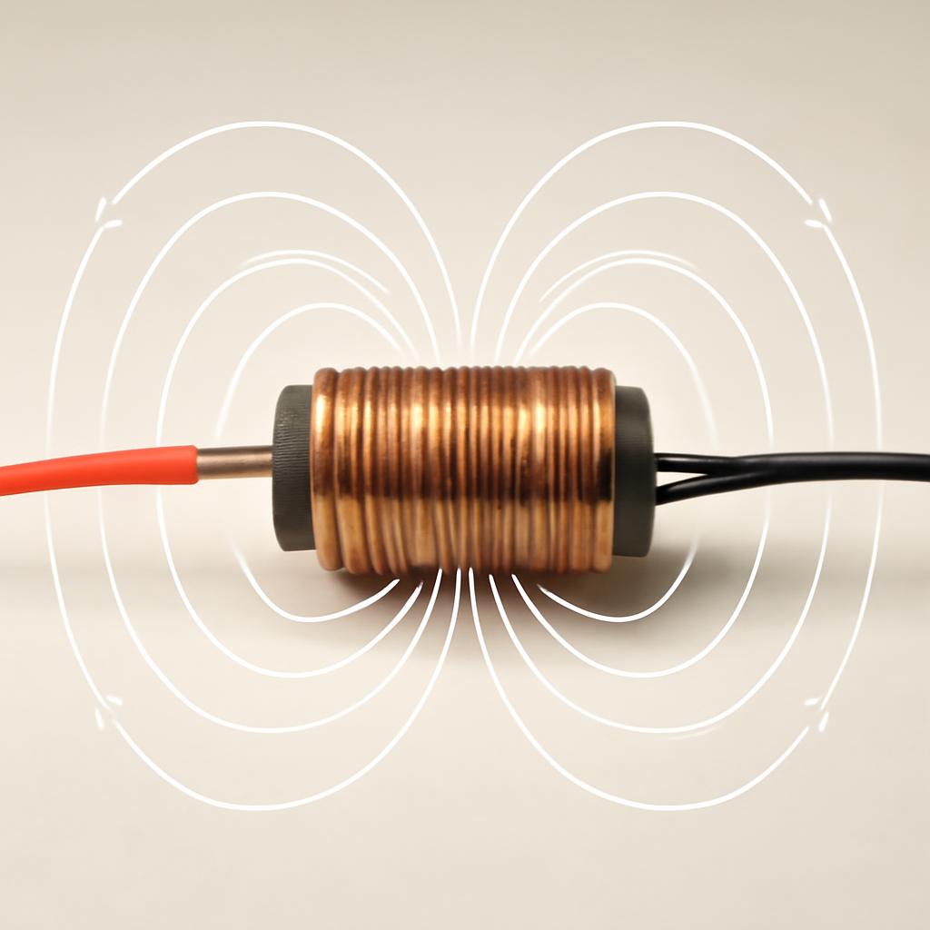 Визуализация магнитного поля, создаваемого катушкой индуктивности при прохождении электрического тока