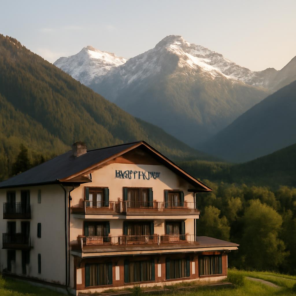 Панорамный вид на горы Архыза с SPA-отелем на переднем плане