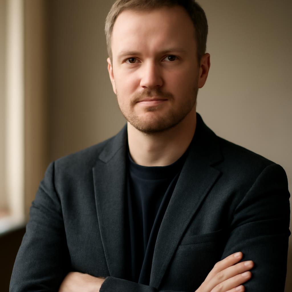 Дмитрий Козлов — портрет автора в профессиональной студии с акцентом на уверенную позу