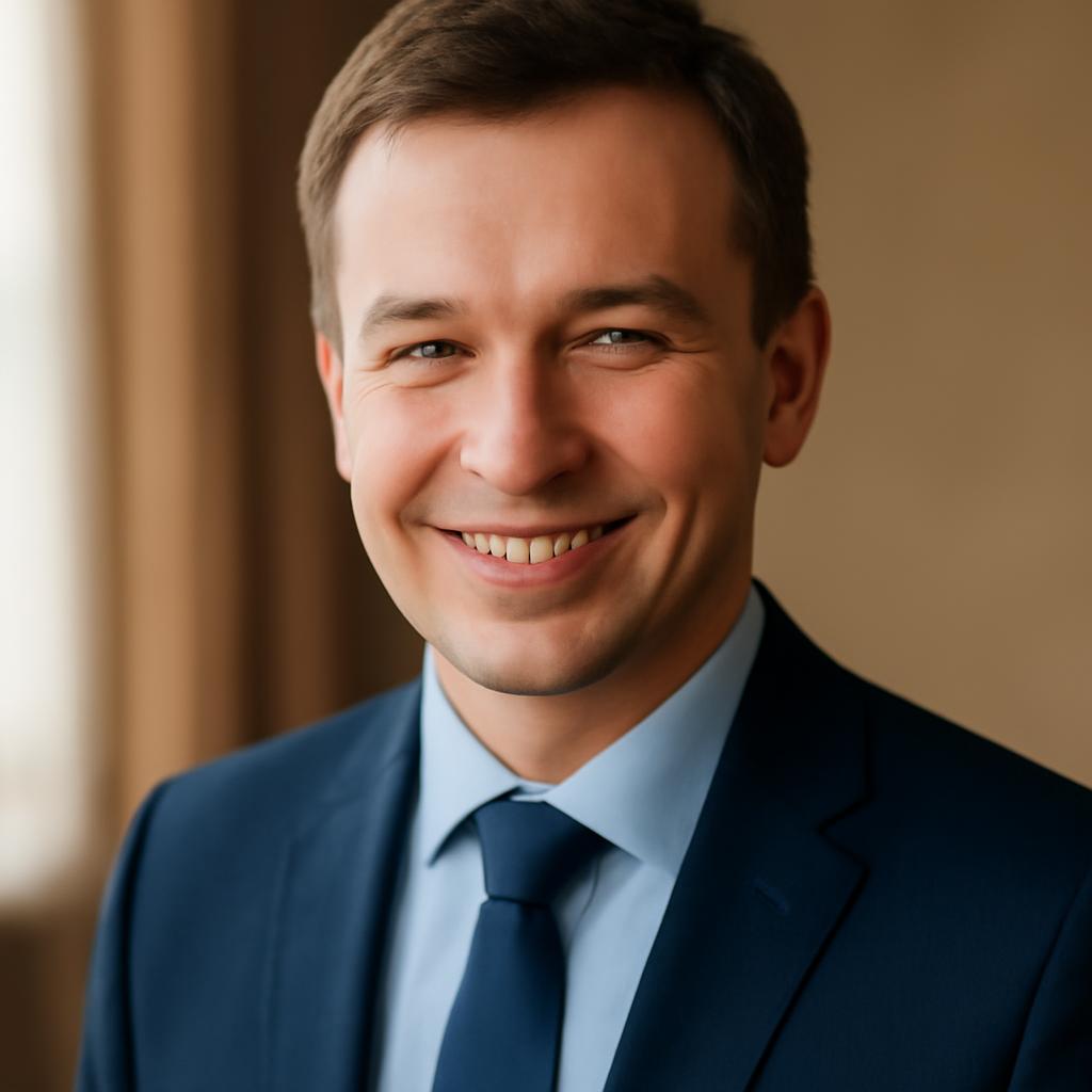 Евгений Рябов — портрет автора статьи в деловом стиле с улыбкой