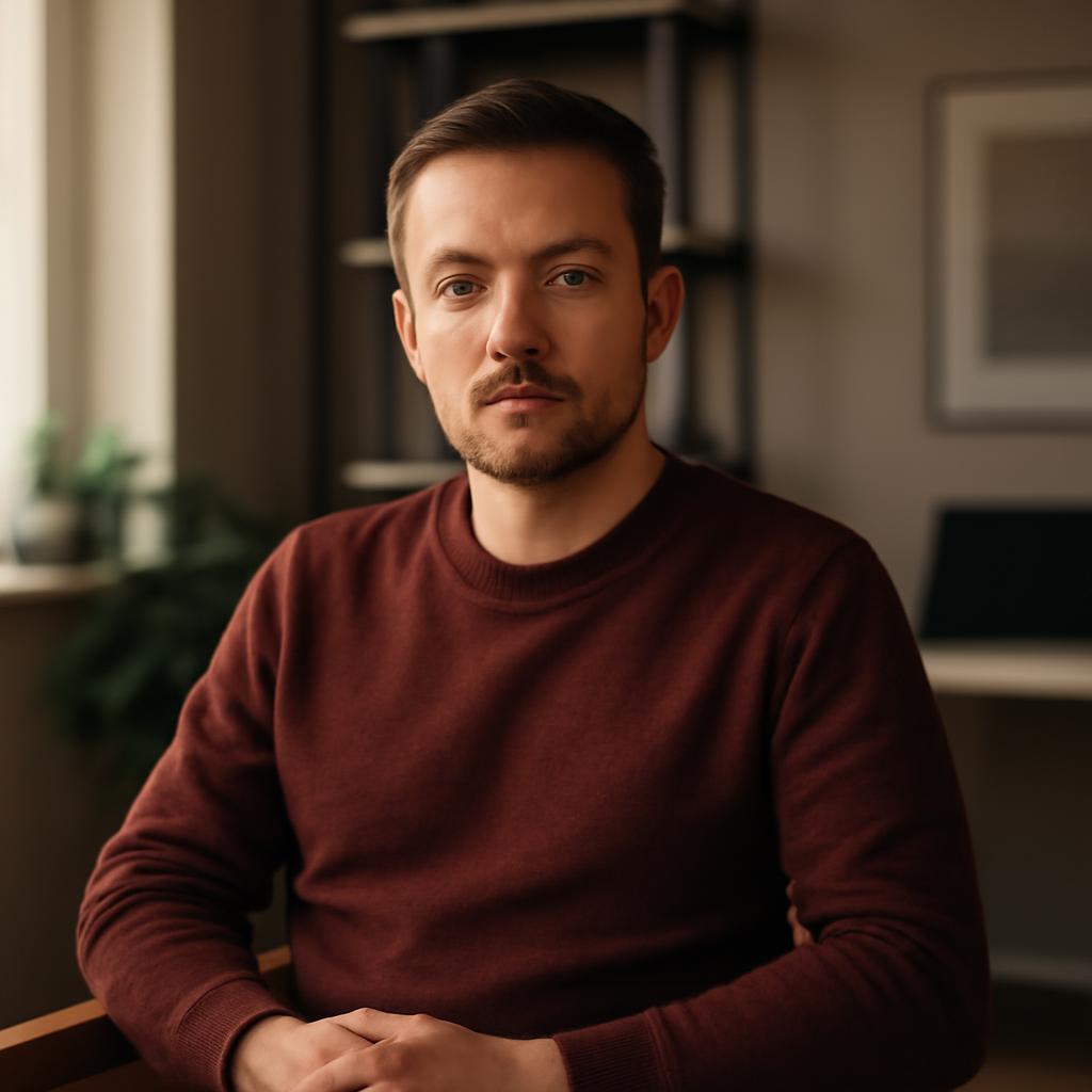 Виктор Козлов — профессиональный портрет дизайнера в студии с акцентом на современный интерьер