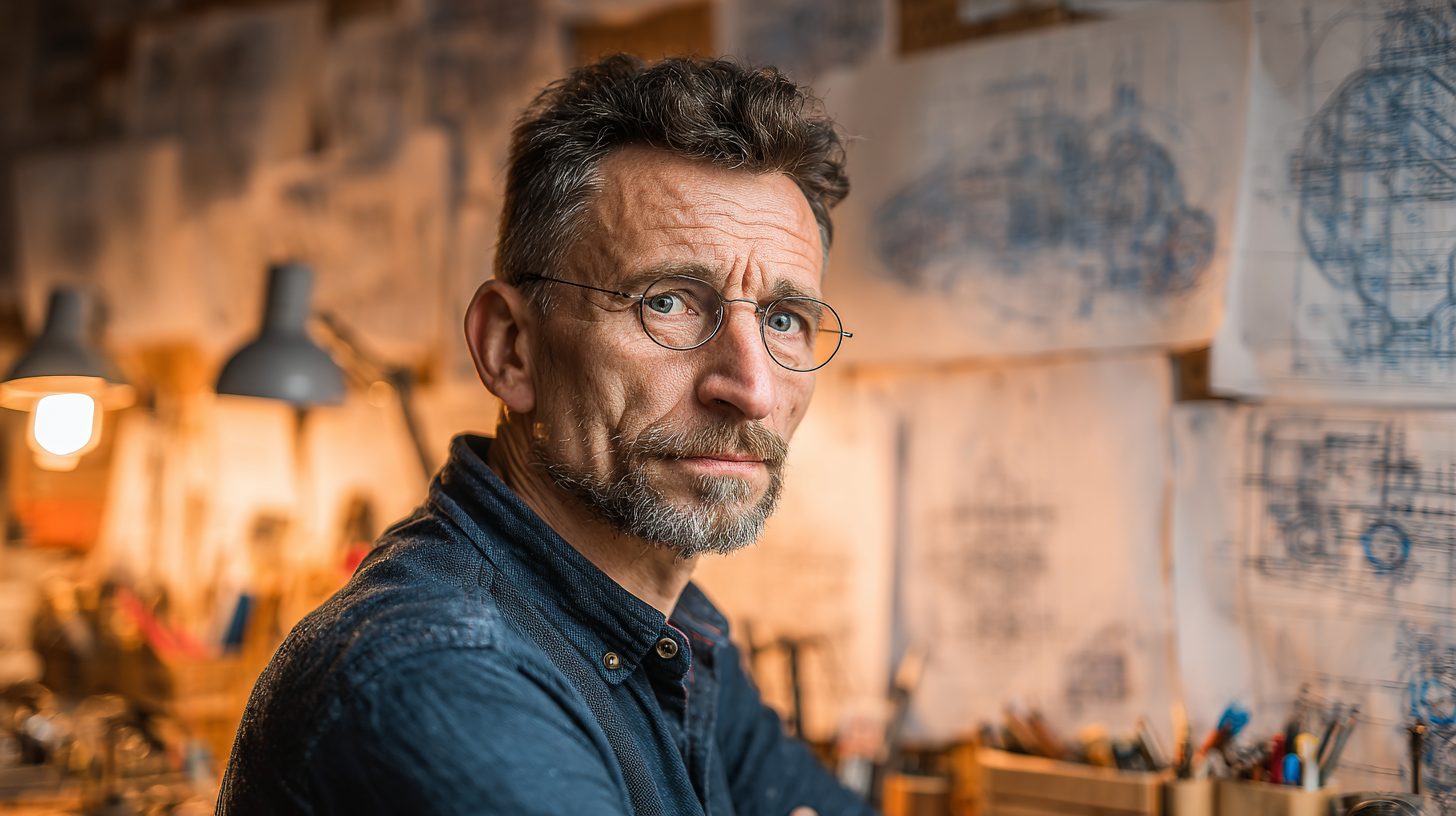 Дмитрий Соколов — портрет автора в инженерной лаборатории с чертежами систем вентиляции