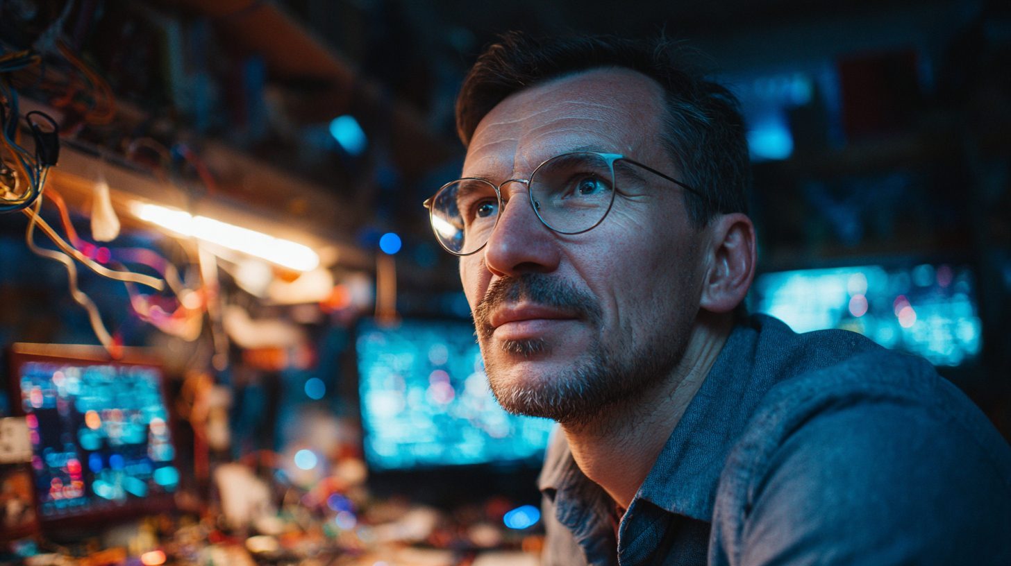 Дмитрий Соколов — портрет инженера в лабораторной обстановке с элементами автомобильной электроники