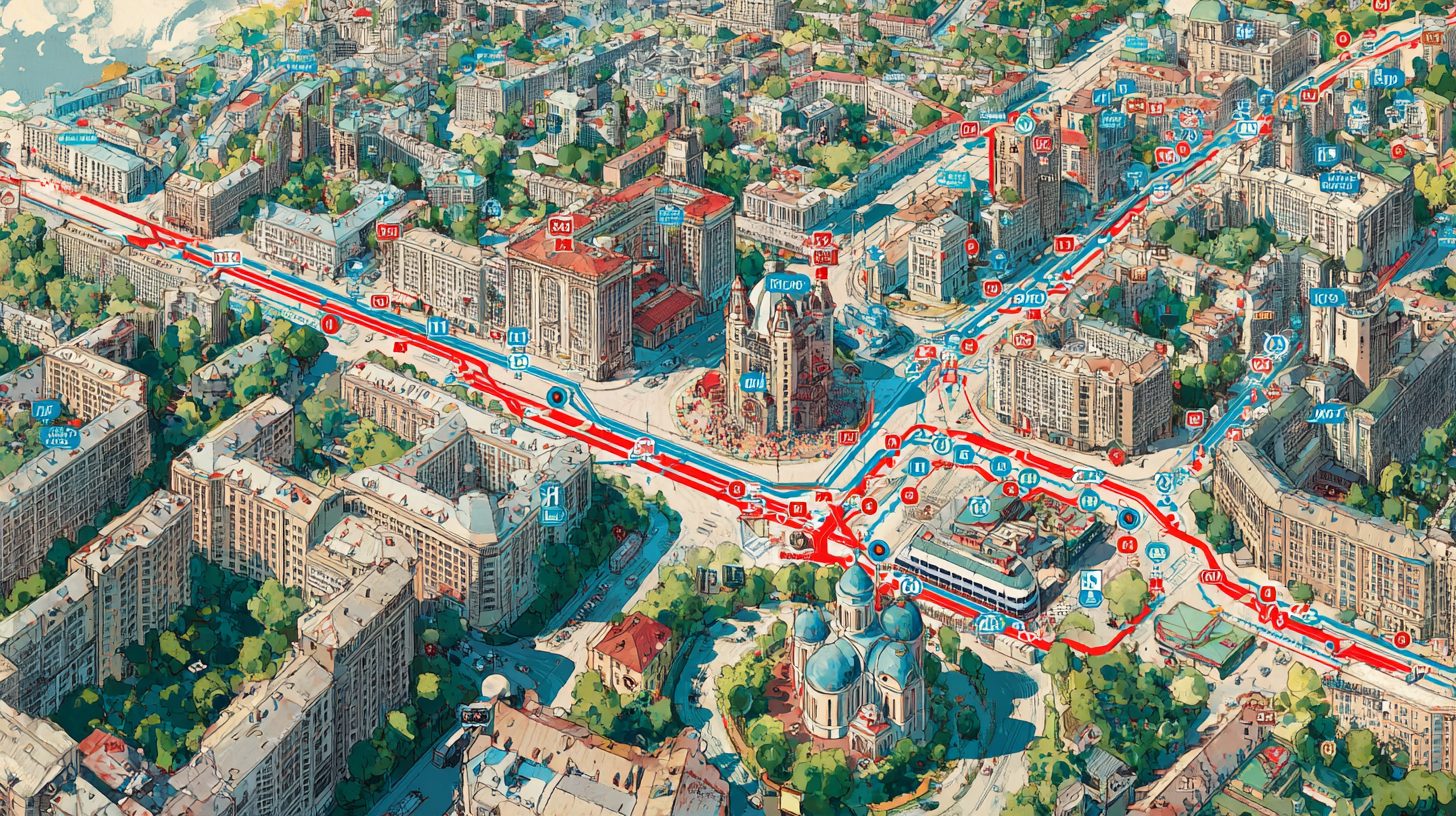 Карта маршрутов троллейбусов в российском городе для планирования рекламы