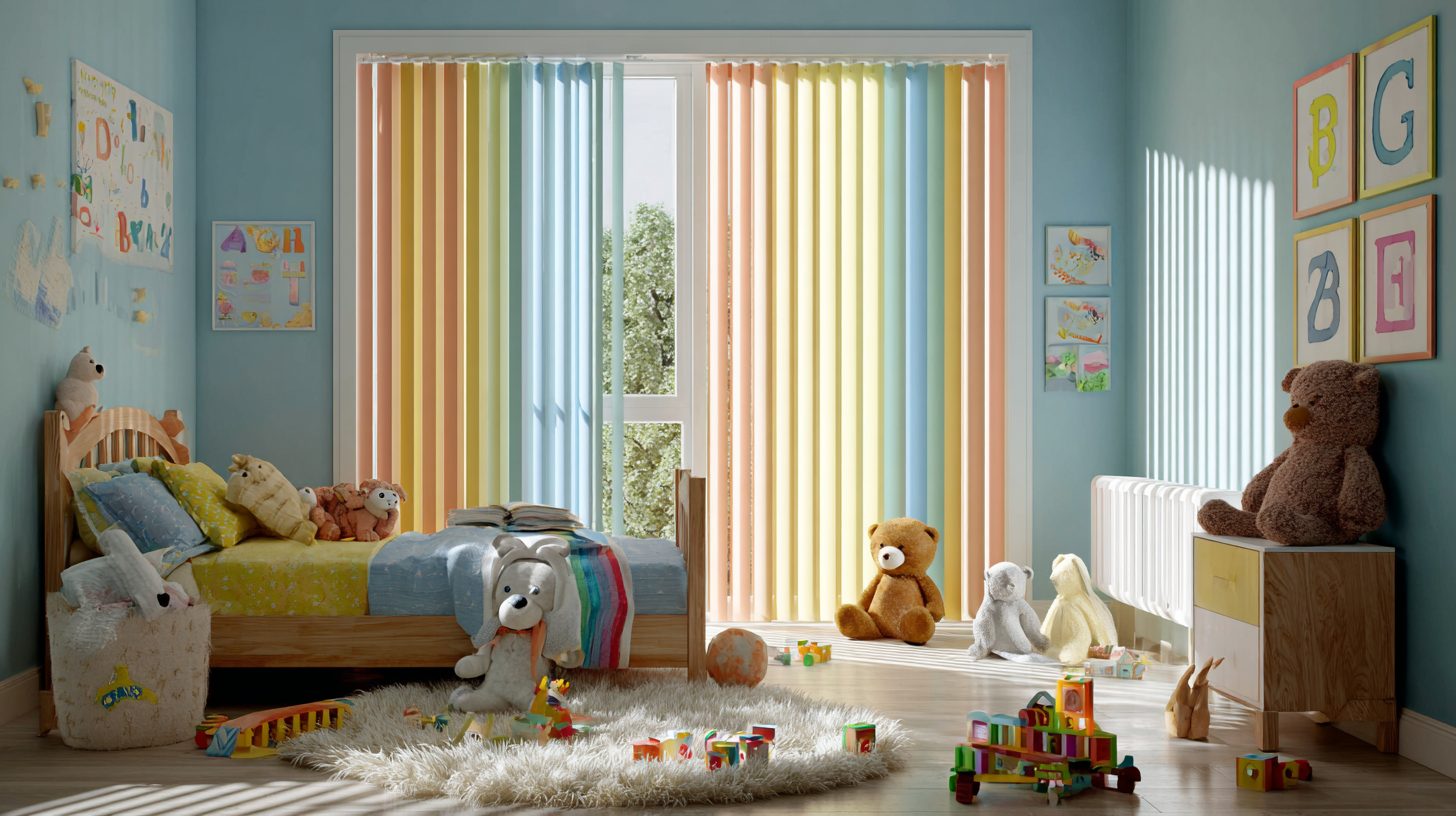 Жалюзи в интерьере детской комнаты с яркими элементами