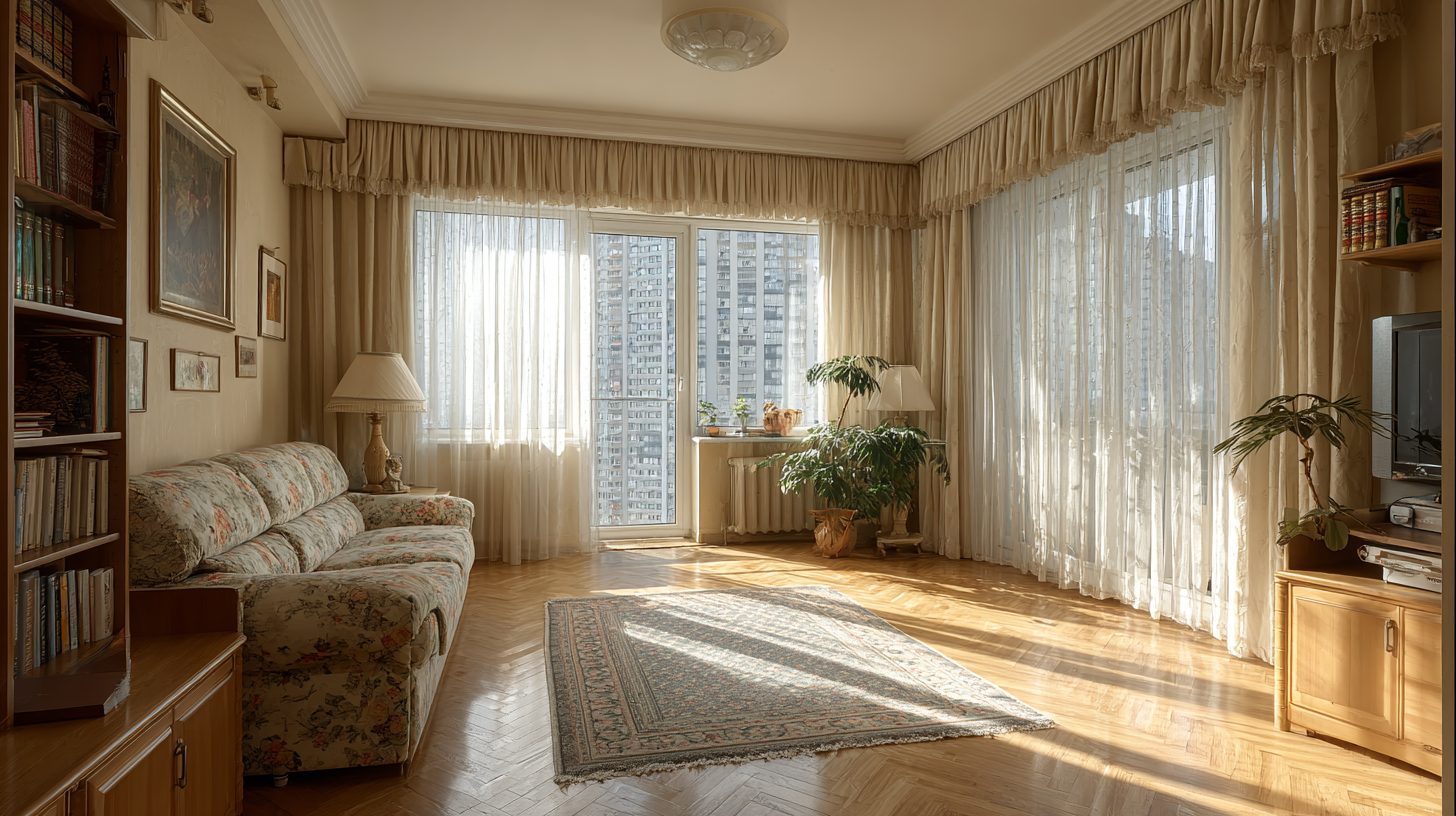 Различные типы систем солнцезащиты в интерьере российской квартиры
