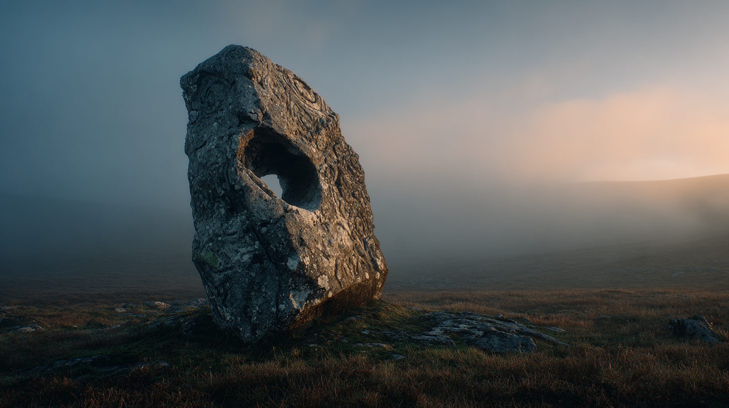 Древний мегалит с отверстиями от сверления