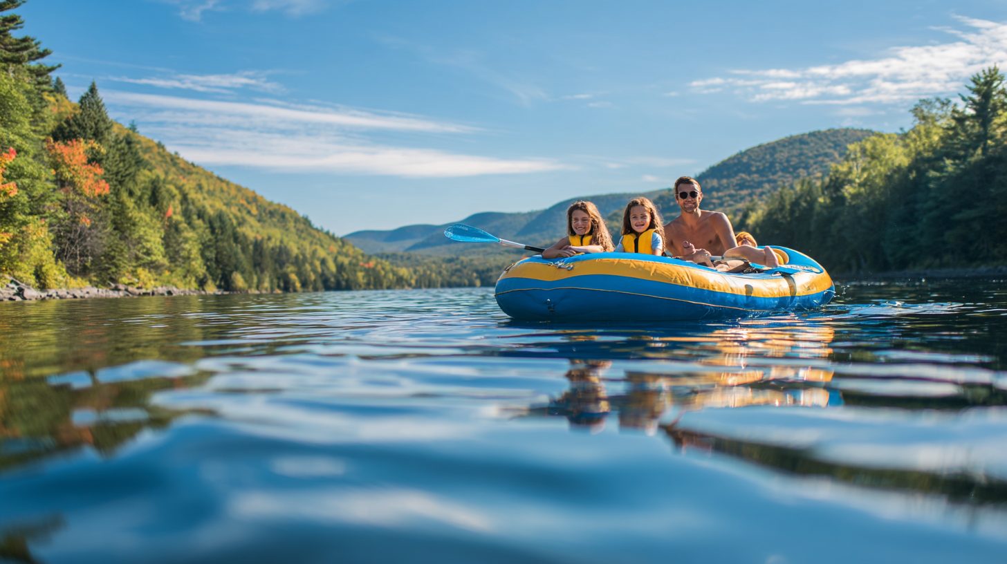 Семейная лодка ПВХ на воде с людьми