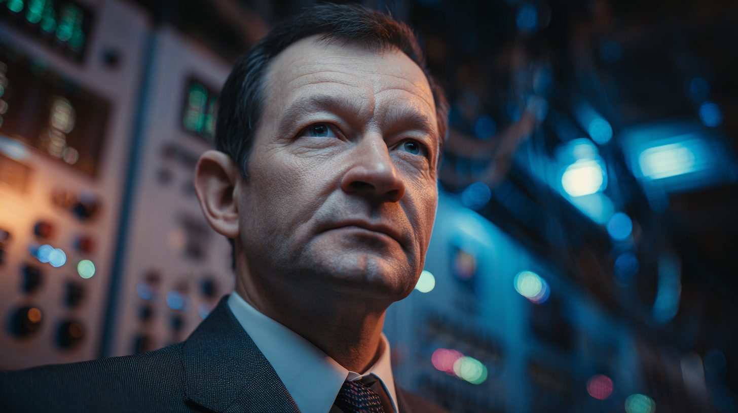 Сергей Воронин — портрет автора в профессиональной обстановке с элементами энергетического оборудования