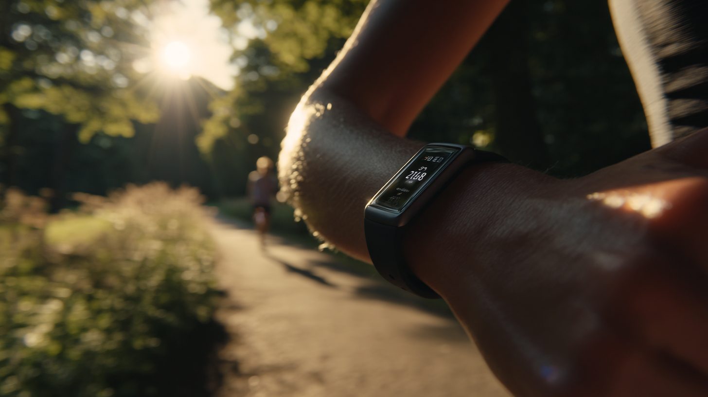 Фитнес-трекер на запястье во время пробежки
