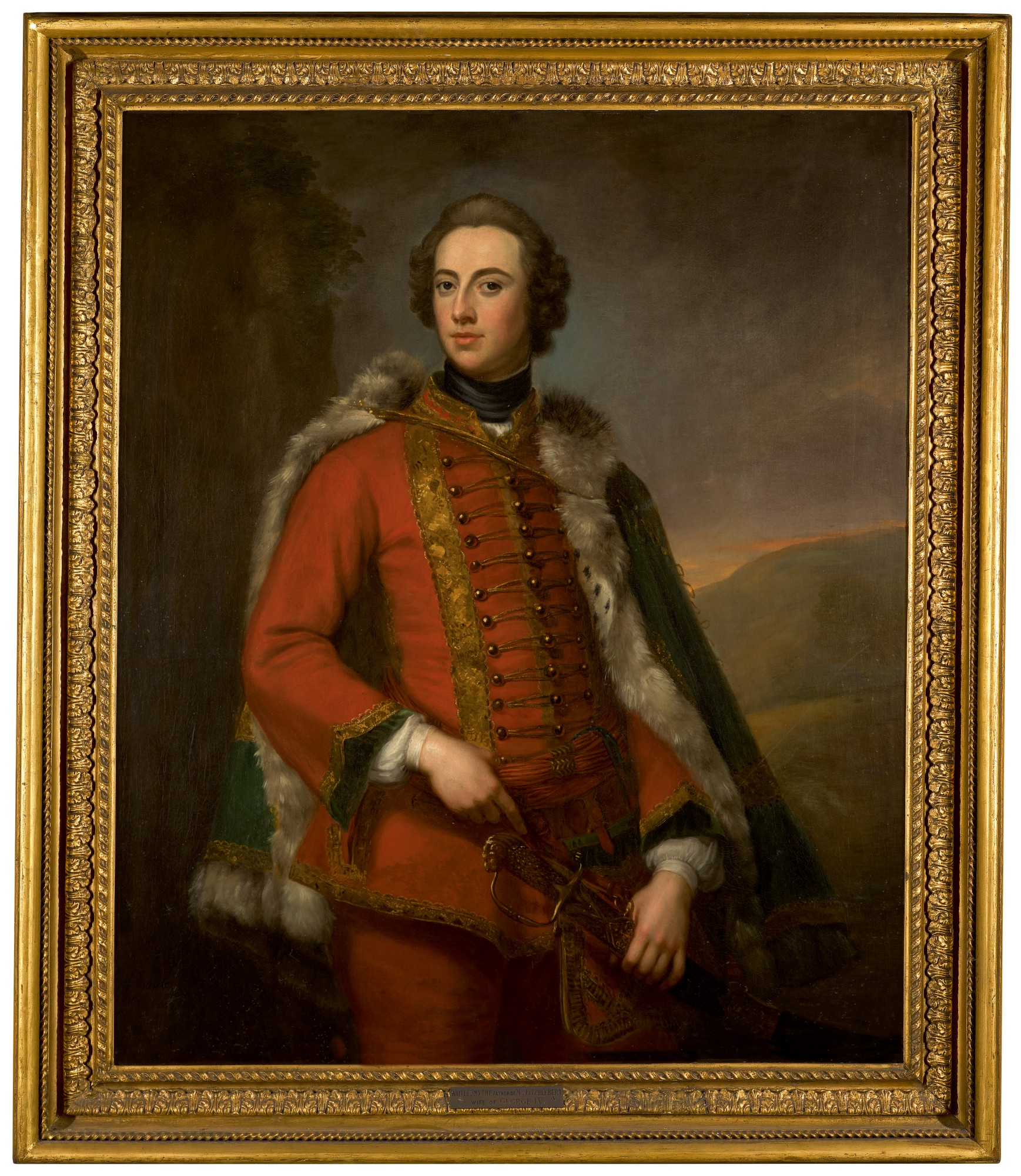 44GEORGE KNAPTON-PORTRAIT OF WALTER SMYTHE, THREE-QUARTER-LENGTH, WEARING UNIFORM WITH A FUR-LINED GREEN CLOAK.jpg
