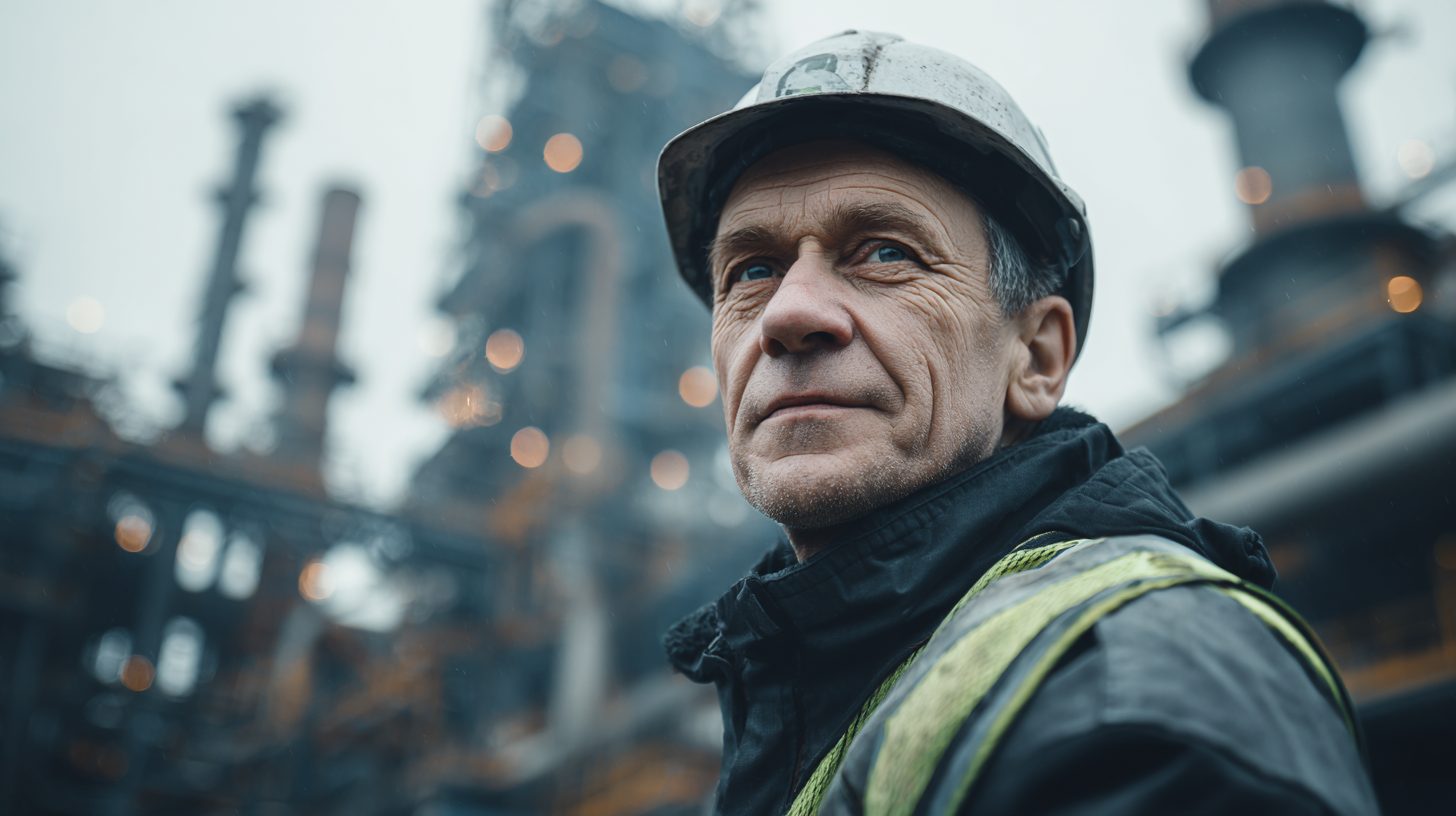 Дмитрий Соколов — портрет автора статьи, фото мужчины средних лет в инженерной униформе на фоне промышленного объекта