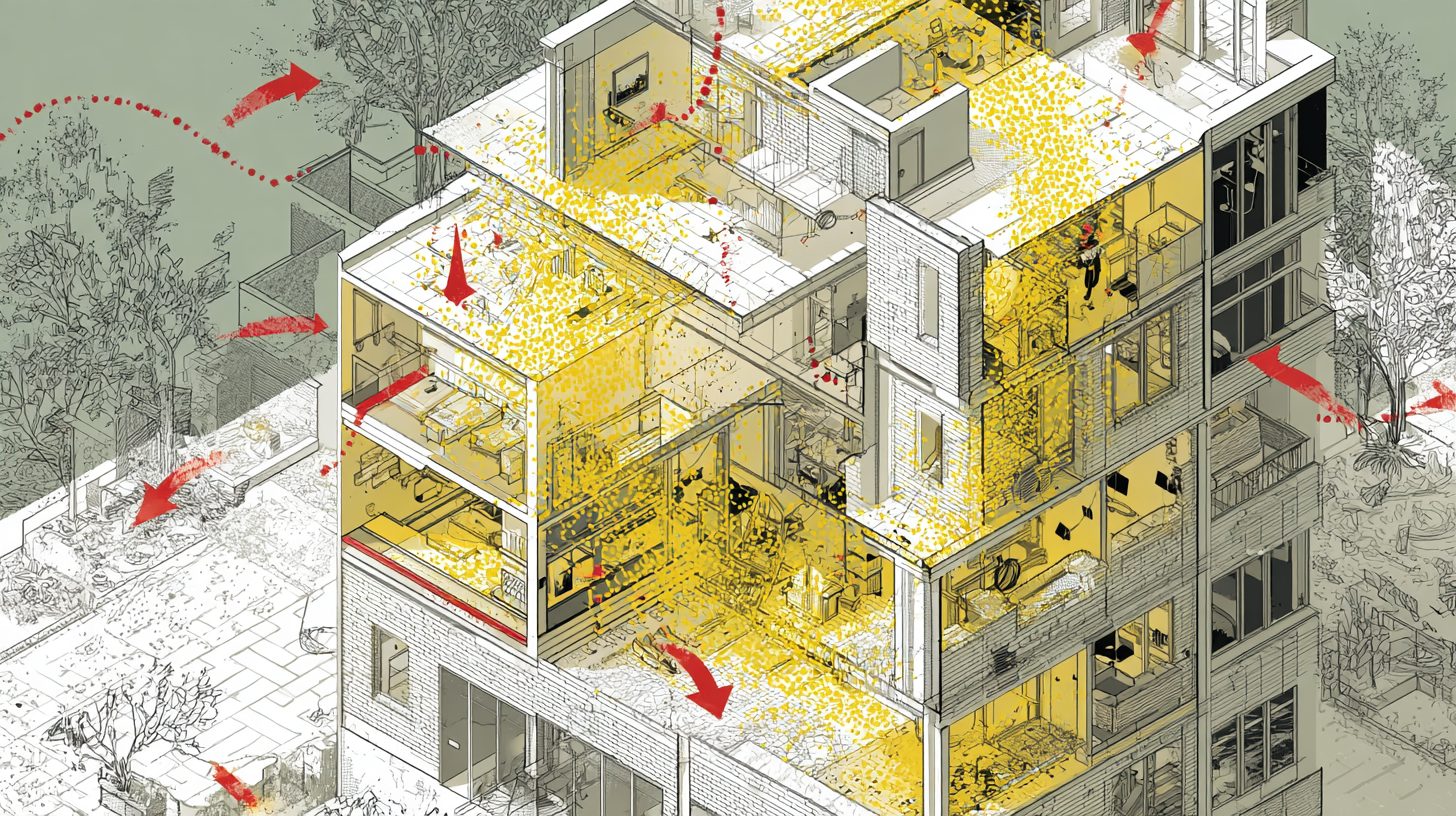 Схема путей проникновения пыльцы в многоэтажный дом