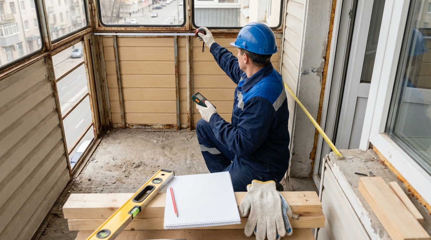 Подготовка балкона к остеклению с измерением размеров