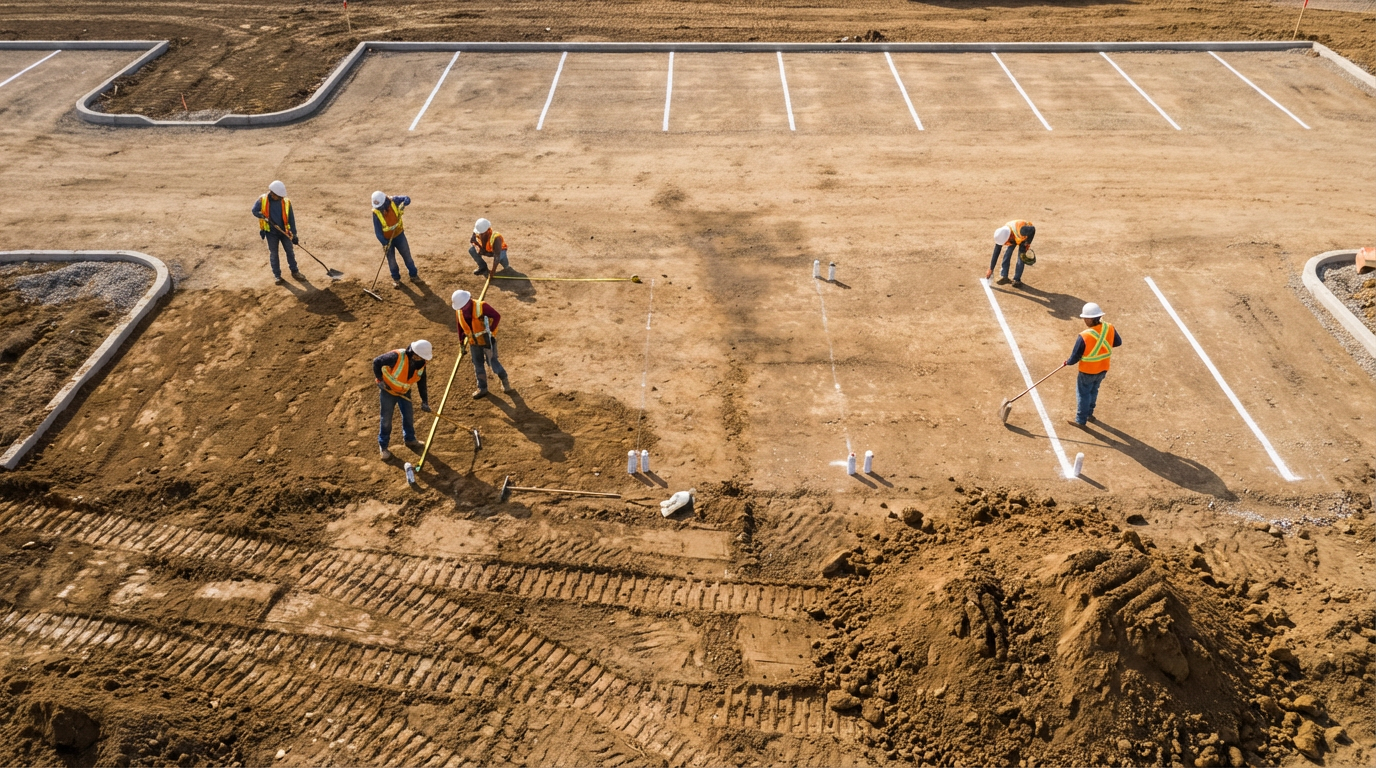 Подготовка грунта и разметка для площадки под автомобиль
