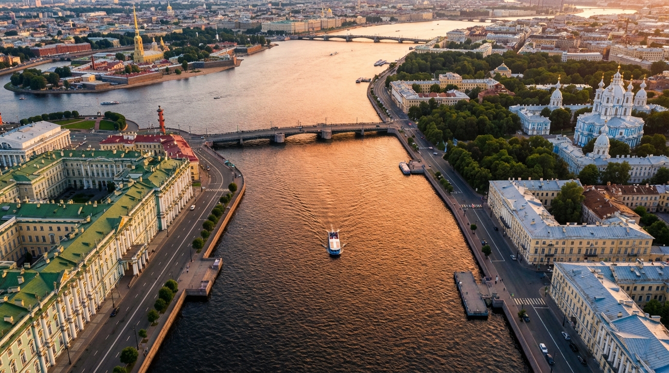 Схема популярного маршрута водной экскурсии по Неве летом