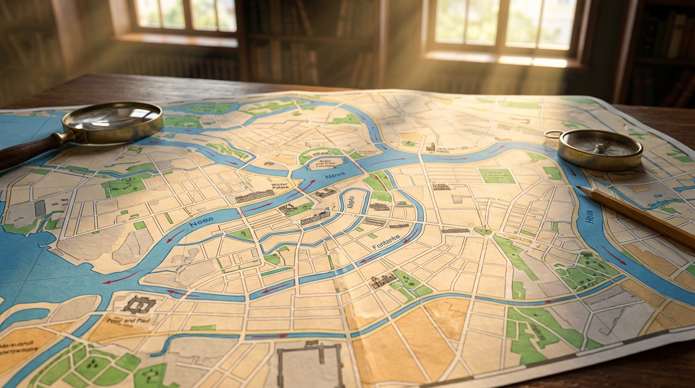 Карта маршрутов водных экскурсий по рекам и каналам Санкт-Петербурга