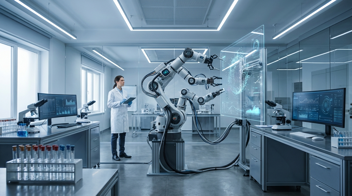 Роботизированная система с ИИ в научной лаборатории