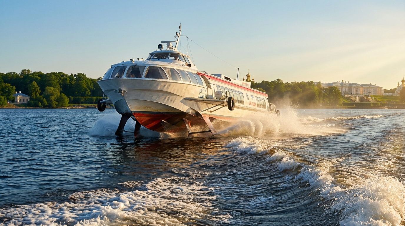 Скоростной катер Метеор на пути в Петергоф