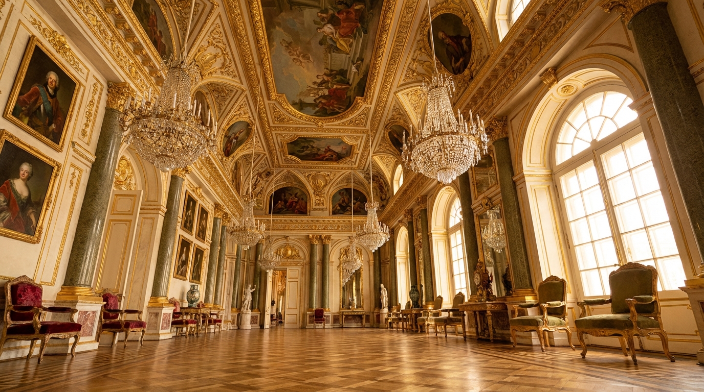 Интерьер Большого дворца в Петергофе с историческими экспонатами