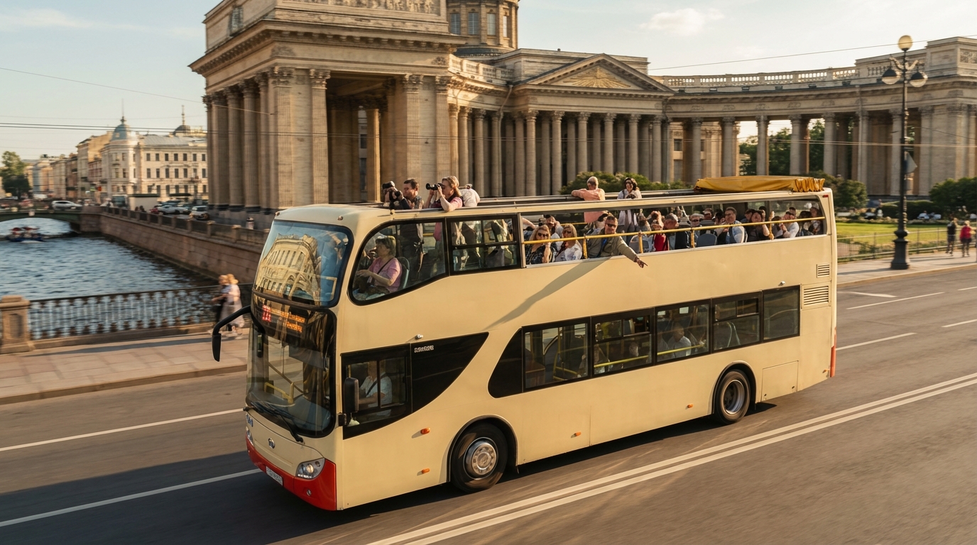 Маршрут автобусной экскурсии от научного музея к культурному объекту в Петербурге