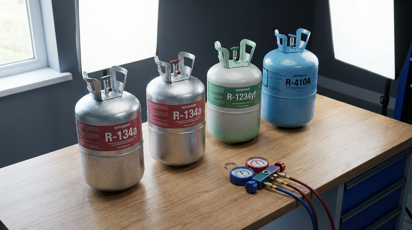 Иллюстрация типов хладагентов фреон для автомобилей