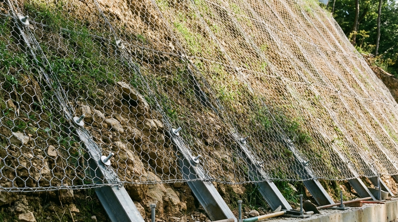 Укрепление склона сеткой двойного кручения