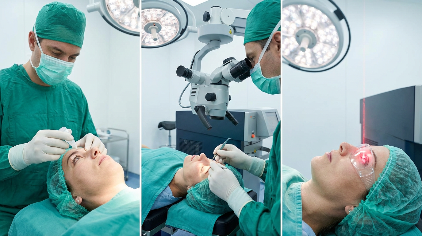 Этапы процедуры PRK для лазерной коррекции зрения