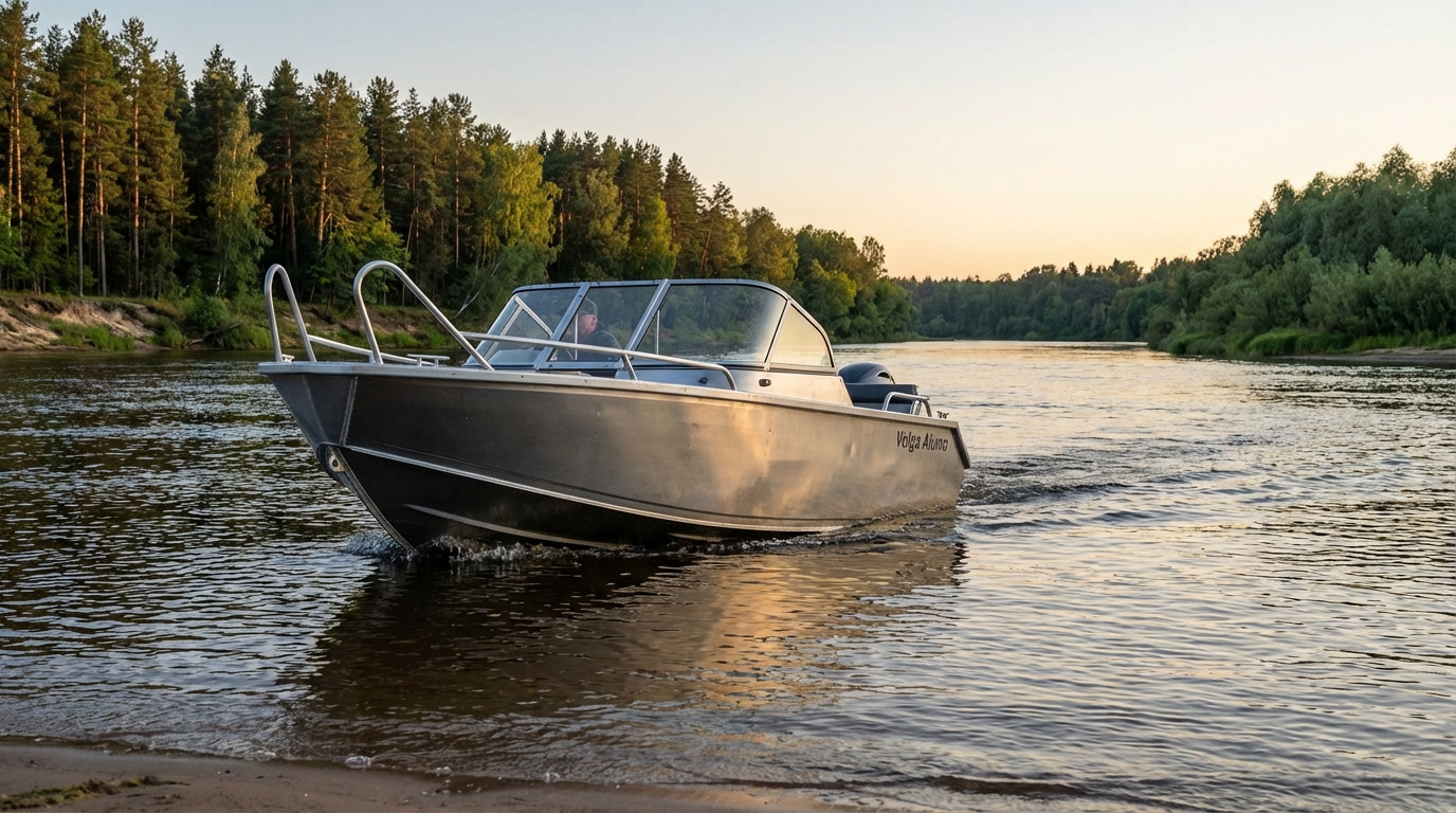Алюминиевый катер на реке в России, демонстрирующий прочность корпуса