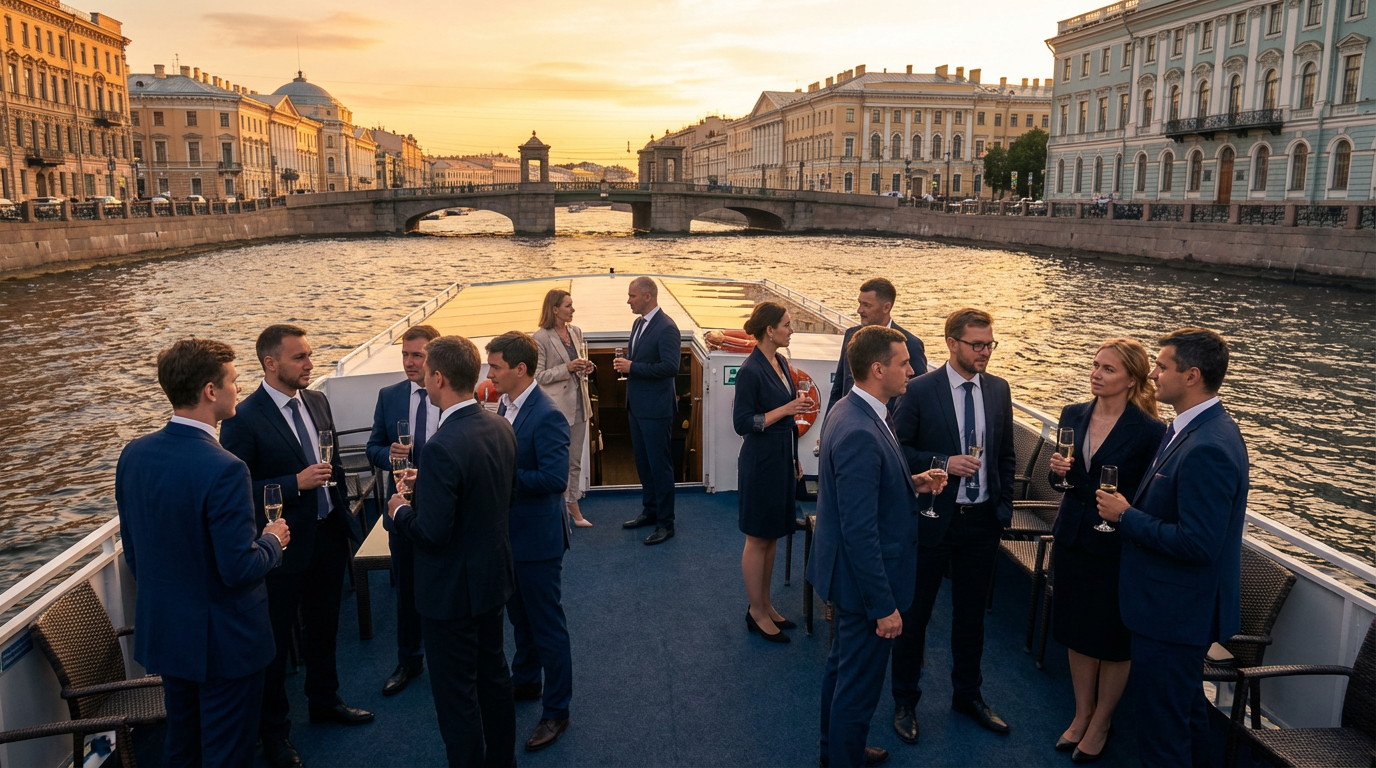 Маршрут прогулки на теплоходе по каналам Санкт-Петербурга для бизнес-мероприятия