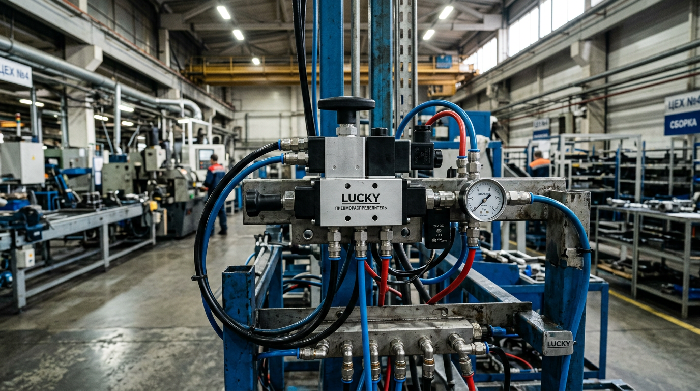 Пневмораспределитель Lucky в установке на российском производстве