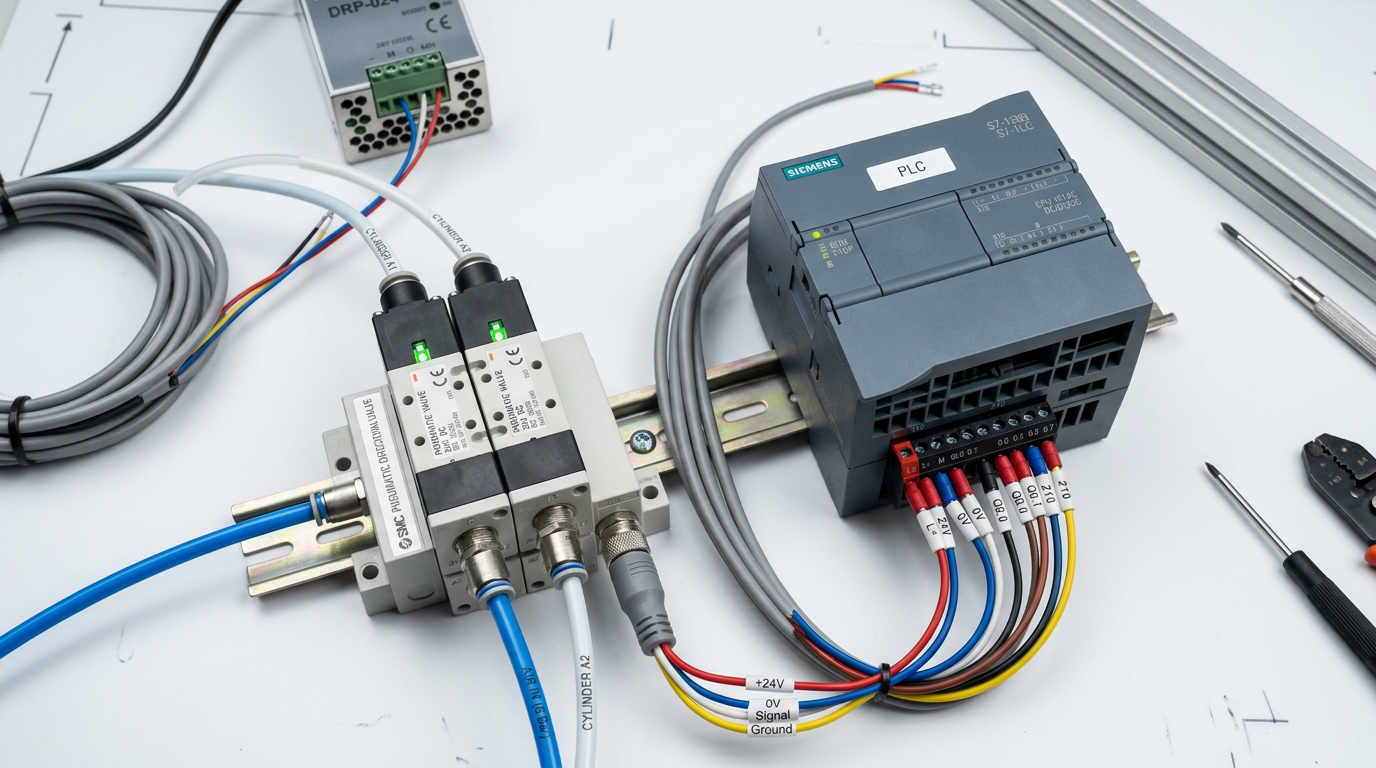 Схема подключения пневмораспределителя 24V DC к ПЛК
