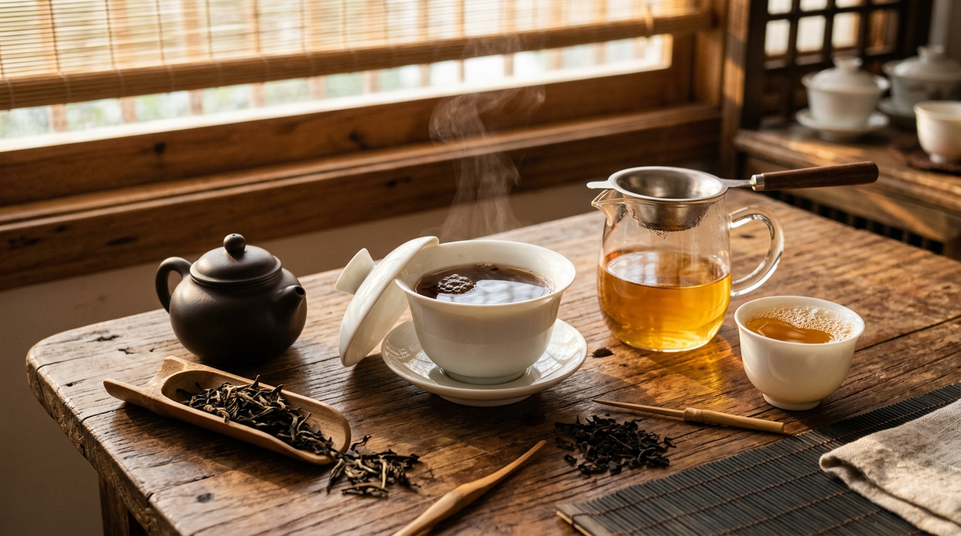 Набор для заваривания пуэра: гайвань, чахай и пиала