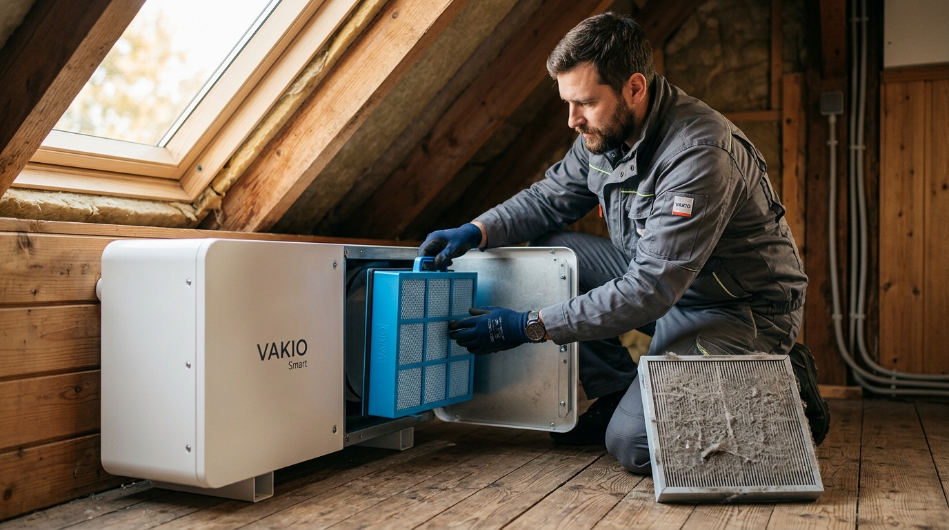 Замена фильтров в рекуператоре Vakio Smart под кровлей