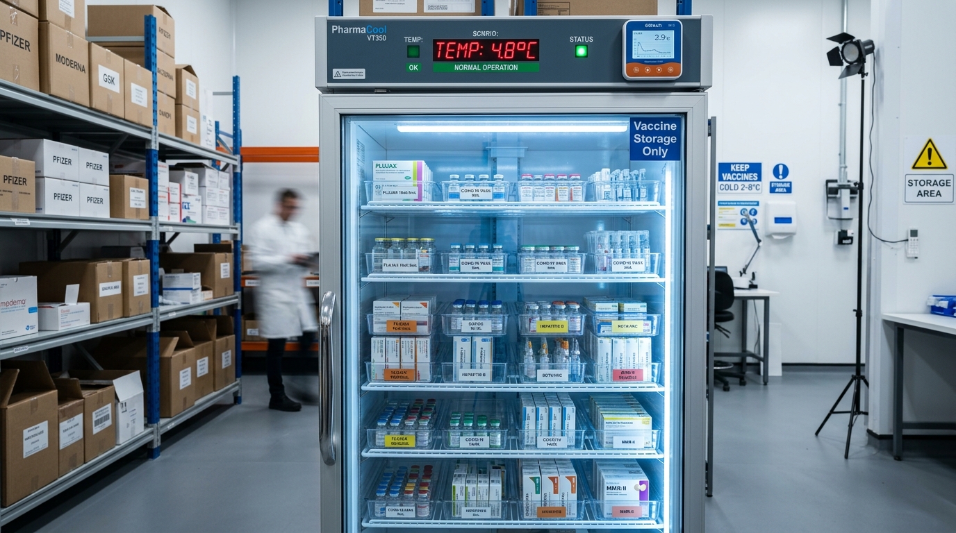 Холодильник для хранения медицинских вакцин на фармацевтическом складе с контролем температуры