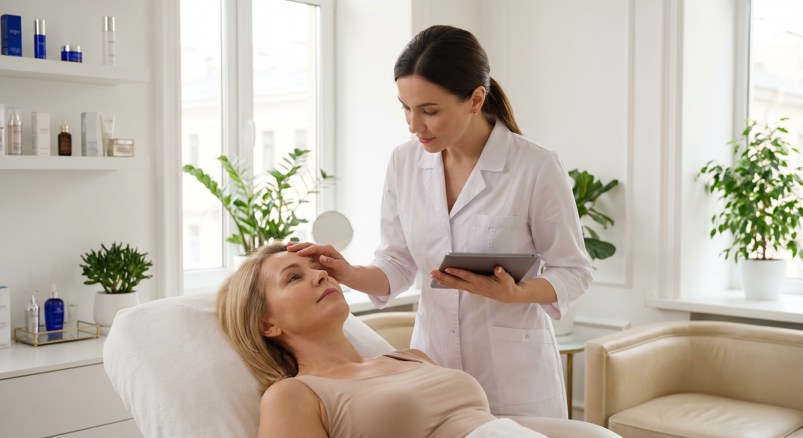 Этапы процедуры ботулинотерапии: разметка лица и инъекции ботокса