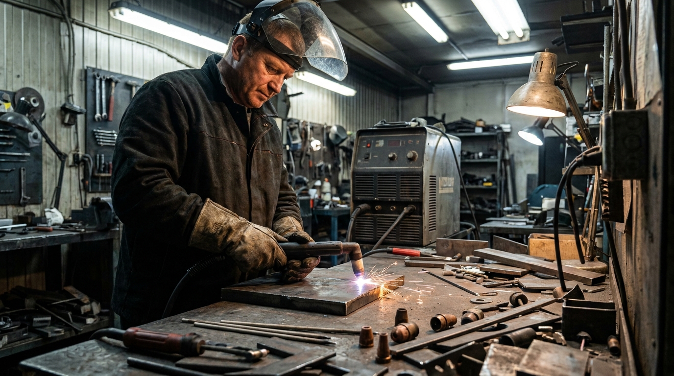Какие ошибки чаще всего допускают при работе с плазменным резаком, male professional at work, workshop