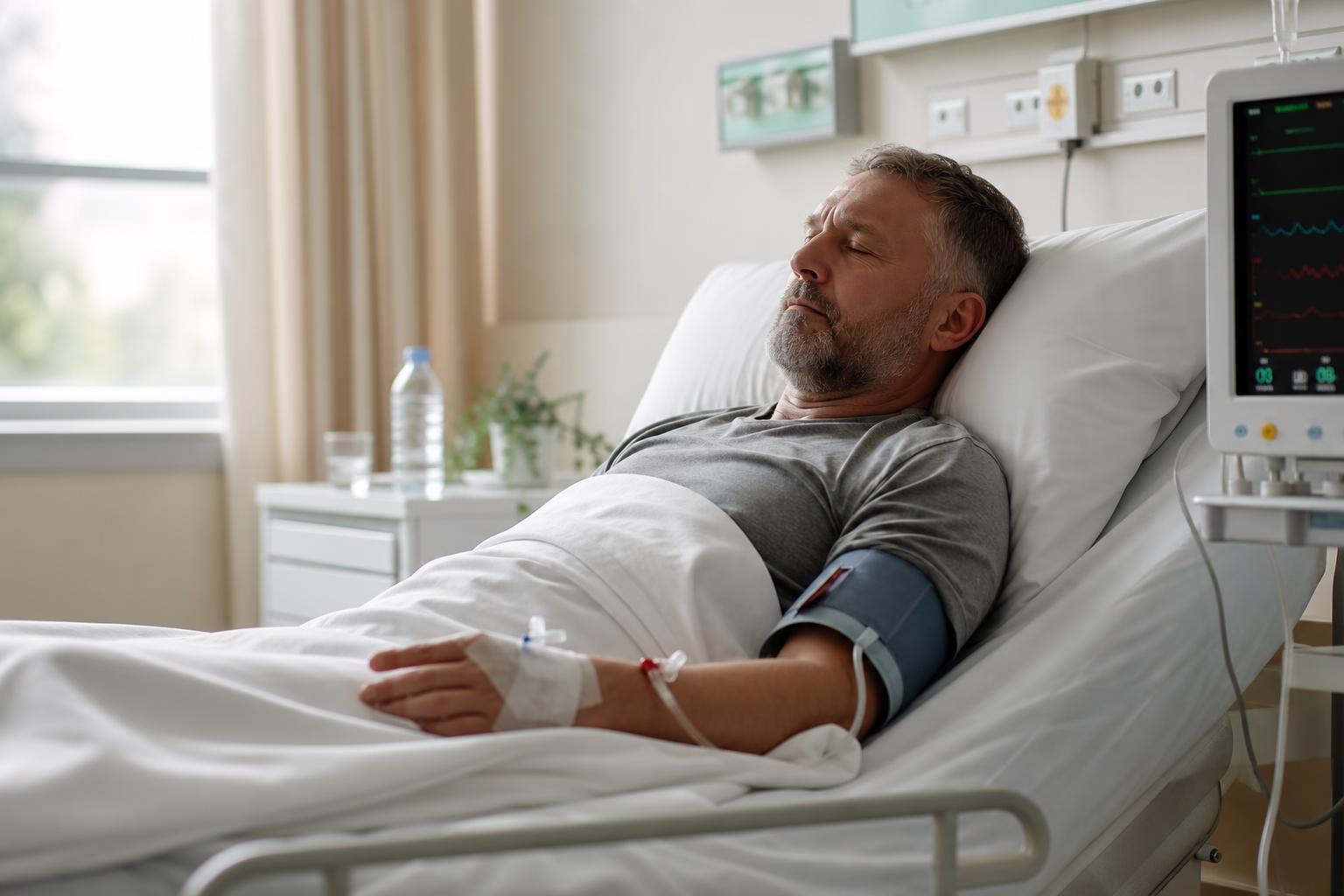 Пациент после процедуры ангиографии отдыхает в палате