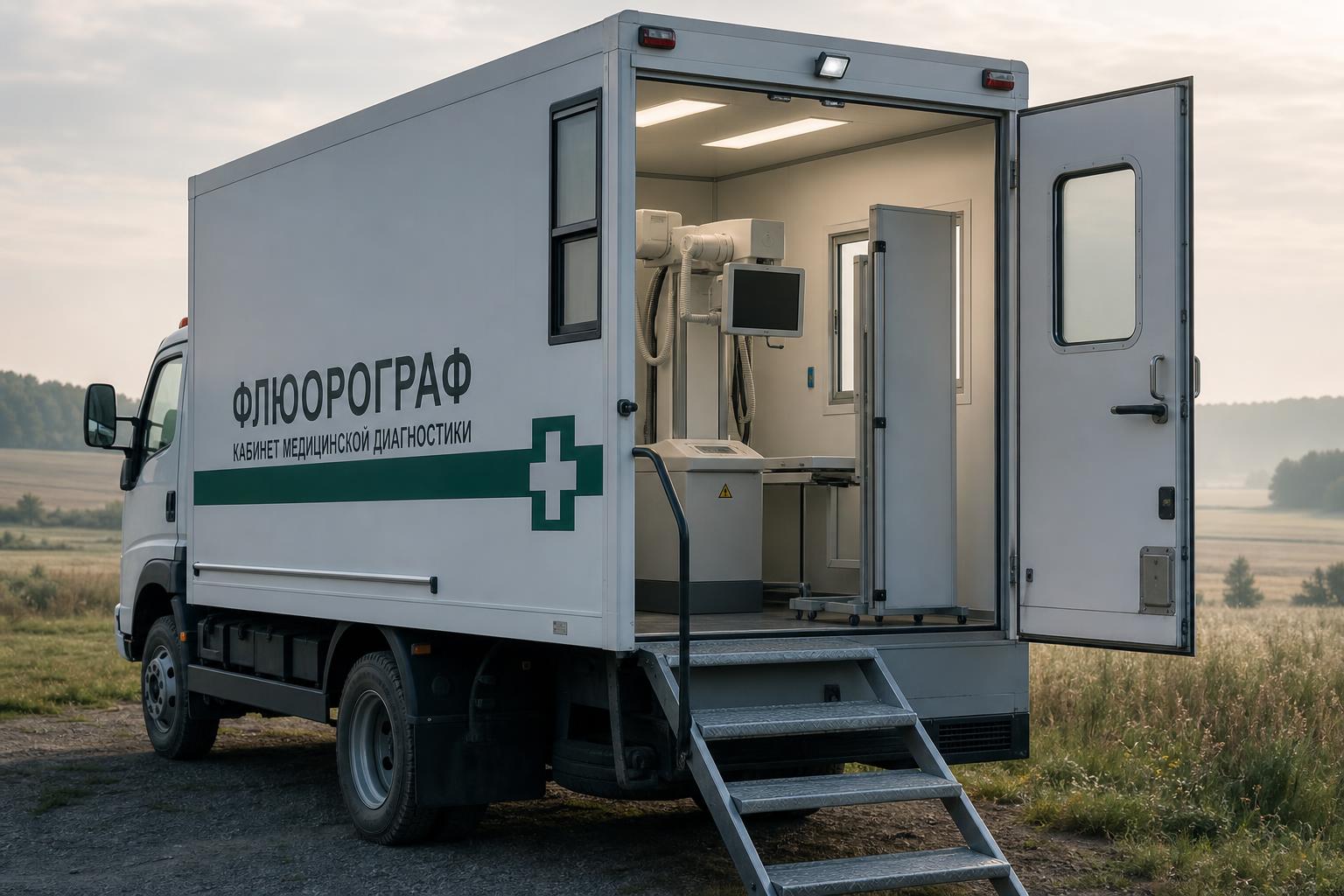 Мобильный флюорограф в автомобиле для обследований в сельской местности