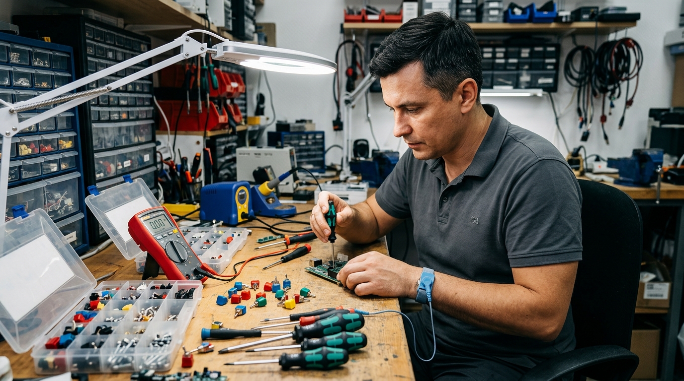 колпачки и аксессуары для тумблеров и переключателей, male professional at work, workshop