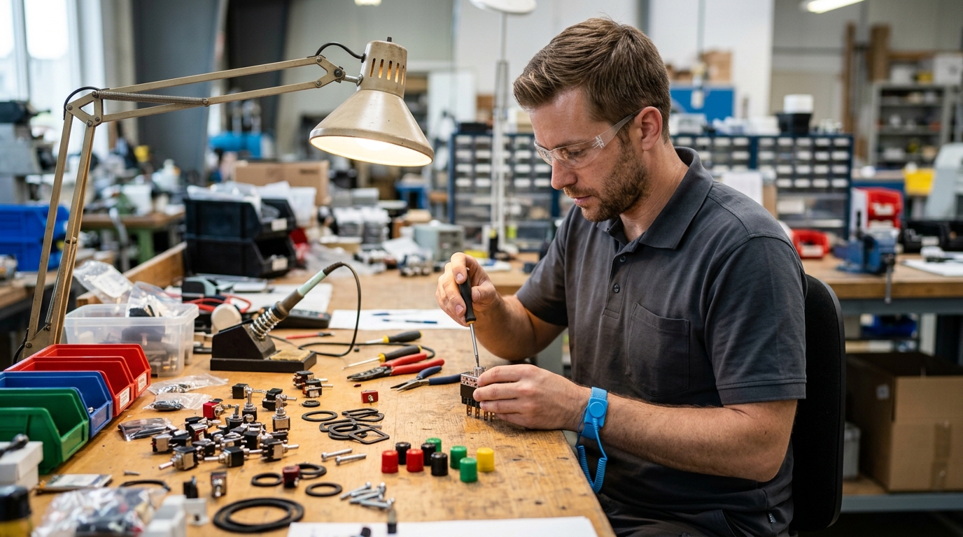 аксессуары и принадлежности для переключателей, male professional at work, workshop