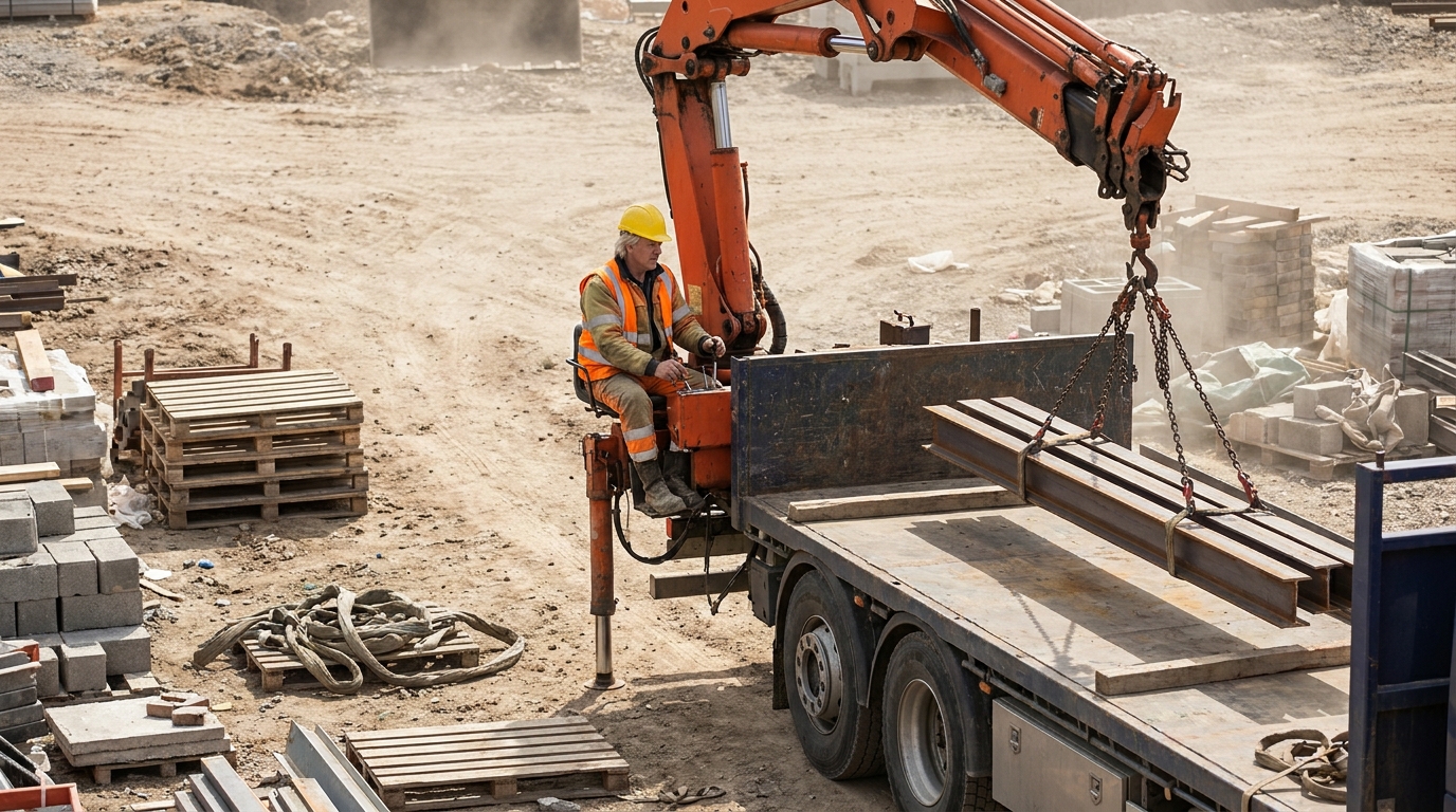 бортовые грузовики КамАЗ 65115 с КМУ, male professional at work, construction_site