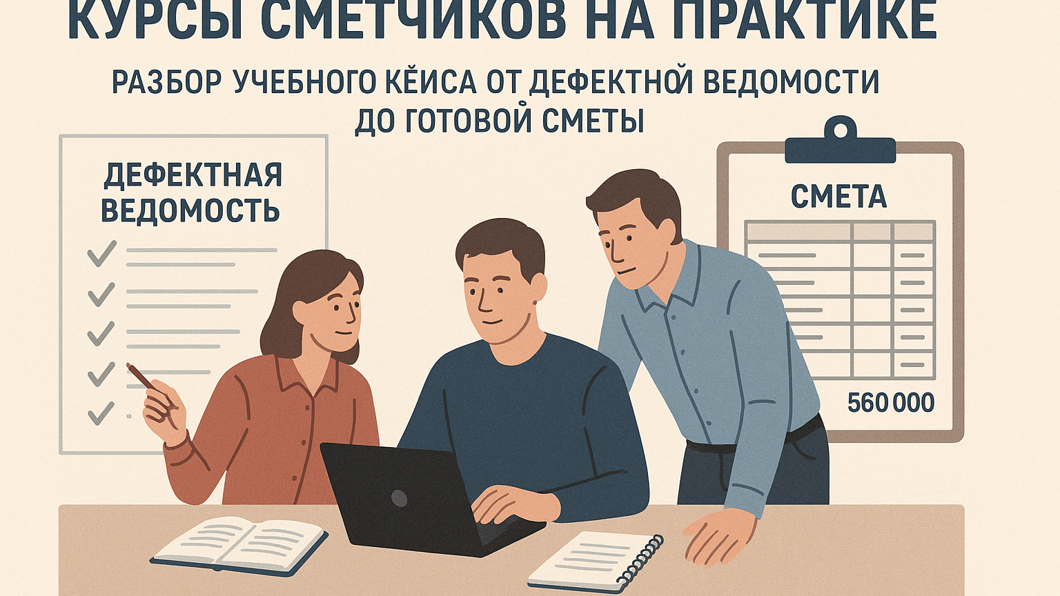Тематическая иллюстрация к статье: Курсы сметчиков на практике: разбор учебного кейса от дефектной ведомости до готовой сметы